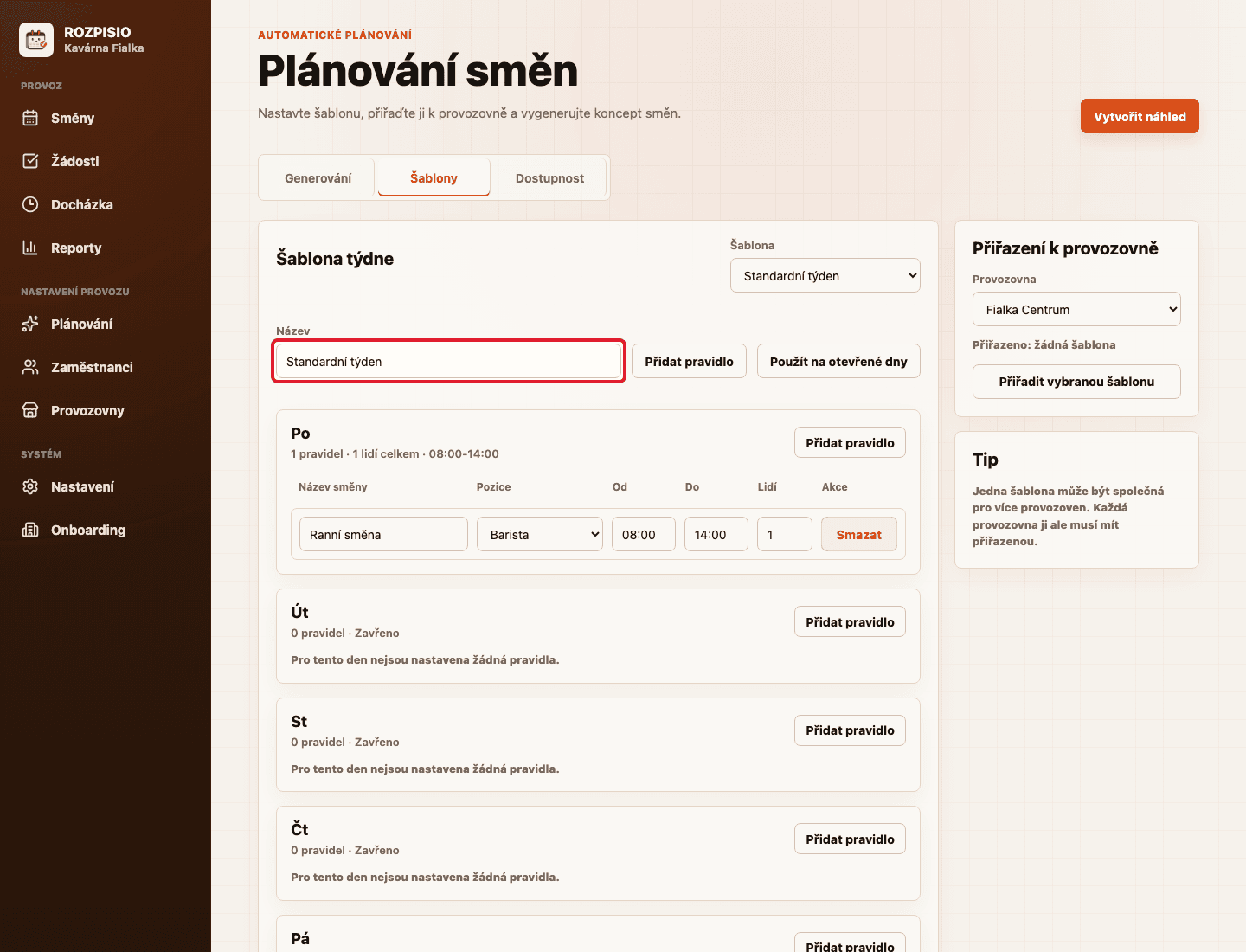 Pole Název šablony zvýrazněné červeným rámečkem